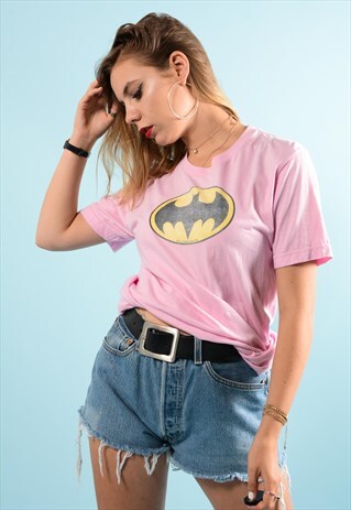 VINTAGE PINK BATMAN PRINT TEE SHIRT