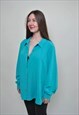 ESSENTIAL GREEN BLOUSE, VINTAGE MINIMALIST SHIRT WITH PUFF 