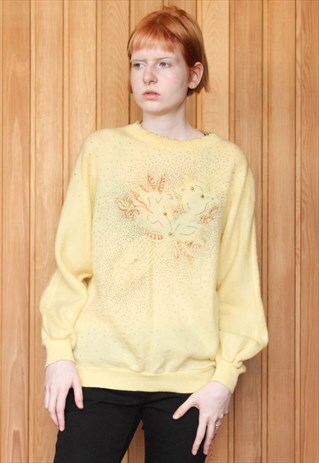 VINTAGE 1980S YELLOW PATTERNED MOHAIR JUMPER