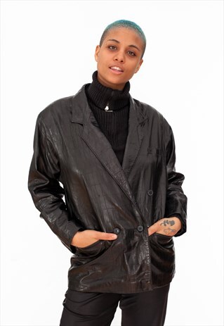 VINTAGE 80S CROCODILE PRINT LEATHER JACKET ID:1700