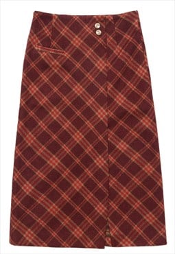 Plaid maxi skirt woolen checked skirt in red orange