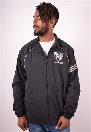 ADIDAS MENS VINTAGE TRACKSUIT TOP JACKET LARGE BLACK 90S