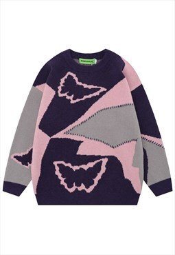 Bat print abstract knitted retro jumper grunge skater top