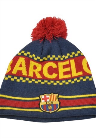 Vintage Barcelona Football Beanie Hat Blue