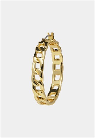 PREMIUM GOLD PLATED CURB CHAIN HOOP EARRINGS