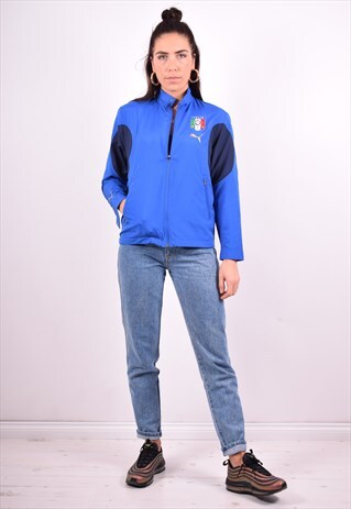 PUMA WOMENS VINTAGE TRACKSUIT TOP JACKET MEDIUM BLUE 90'S