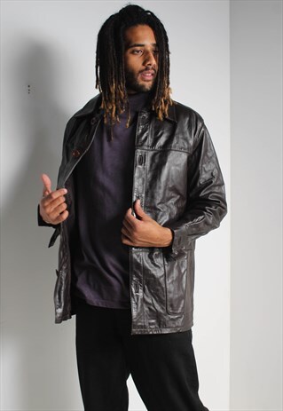 VINTAGE MID LENGTH LEATHER JACKET BLACK