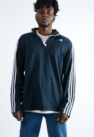 VINTAGE ADIDAS 1/4 ZIP TRACK TOP NAVY WITH LOGO