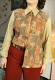 Vintage 90s Beige Abstract Patchwork Paisley Shirt Blouse