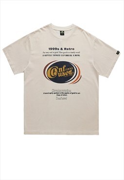 Retro t-shirt vintage poster print tee 90s raver top cream