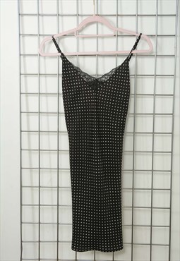 Vintage Y2K Polka Dot Slip Dress Black Size UK 10-12