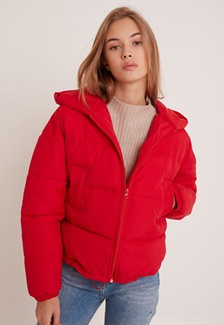 HOODED PUFFER JACKET - RED
