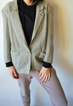 Vintage Check Jacket Oversize Coat Blazer Gilet Suit 