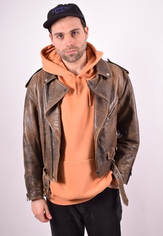 MENS VINTAGE LEATHER JACKET SMALL BROWN 90'S