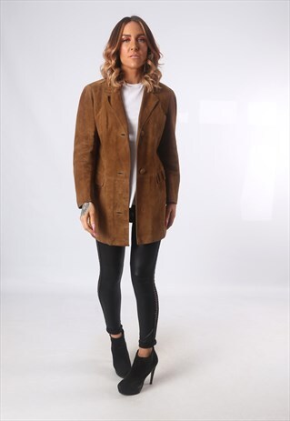 SUEDE LEATHER JACKET MID FITTED VINTAGE UK 12 (53W)