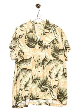 Vintage Panama Jack Hawaiian Shirt Leaves Look Beige