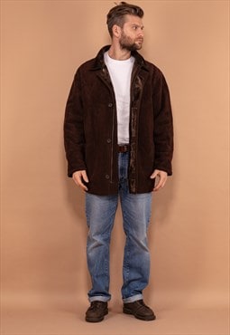 Vintage 90's Men Faux Sheepskin Coat in Brown