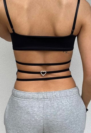 OPEN BACK HEART DETAIL CAMI IN BLACK