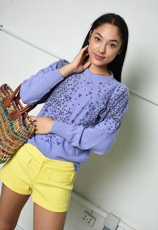 VINTAGE 80S RETRO BEADED KNIT PARIS CHIC JUMPER IN LILAC