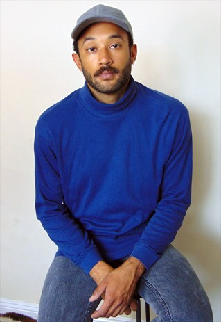 90S MINIMALIST SPORTWEAR TURTLE NECK BLUE TEE LARGE
