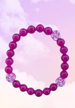 Roses - Magenta Purple Chalcedony Beaded Gemstone Bracelet