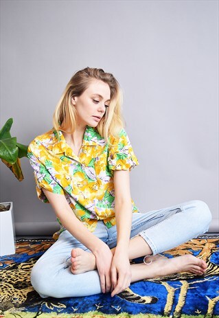 90'S RETRO ABSTRACT FLORAL PATTERN OVERSIZED SHIRT
