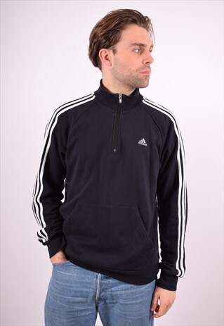 ADIDAS MENS VINTAGE SWEATSHIRT JUMPER LARGE BLACK 90S