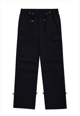 Parachute joggers cargo pocket pants rave trousers in black