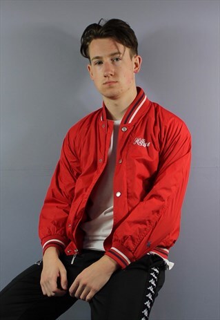 VINTAGE TOMMY HILFIGER BOMBER JACKET IN RED WITH PRINTED LOG