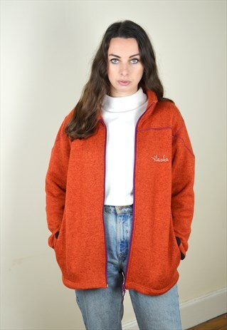 1990S VINTAGE BURNT ORANGE ALASKA FULL ZIP FLEECE JACKET