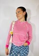 VINTAGE 90S RALPH LAUREN SIZE S STRIPE HOODIE IN PINK