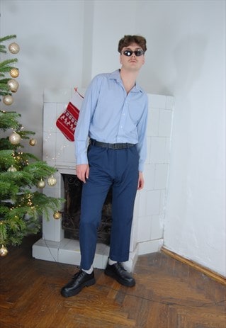 Vintage 90's baggy suit glam tailored cool trousers in blue