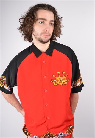 VINTAGE Y2K CRAZY PATTERNED SHIRT IN RED