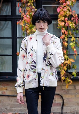 EXCEPTIONAL PINK FLORAL & BIRD PRINT BOMBER JACKET