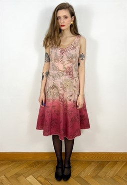 Ramie Midi Dress, Sleeveless Pink floral dress
