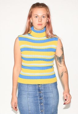 Vintage 90s cute striped turtleneck vest in yellow / blue