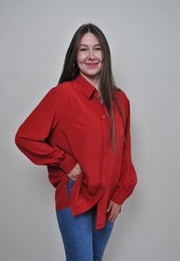 Minimalist red blouse, oversized button up shirt