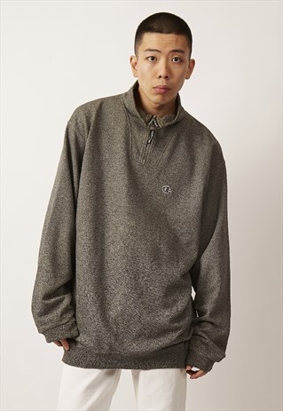 VINTAGE OVERSIZED CHAMPION GREY THREE QUARTER ZIP UP SWEATER
