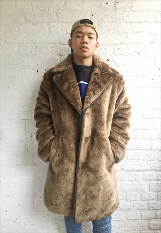 LONGLINE FAUX FUR TEDDY JACKET (BROWN GOLD/1970'S)