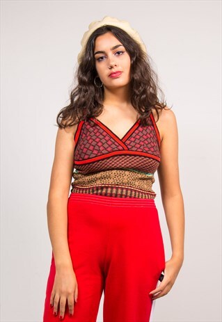 VINTAGE 70'S CRAZY KNIT PATTERN CAMI VEST TOP