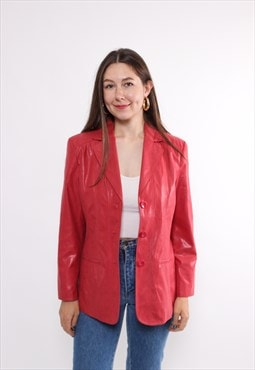 90s faux leather blazer in red, vintage western style 