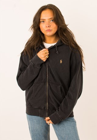 VINTAGE BLACK POLO RALPH LAUREN FULL ZIP HOODIE