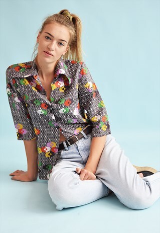 70'S ABSTRACT PSYCHEDELIC PATTERN PRINT SHIMMER PARTY SHIRT