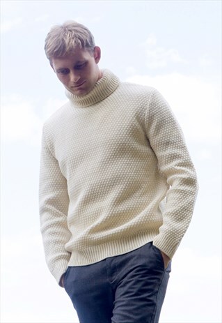 MERINO WOOL 'MADE IN THE UK' CREAM ROLL NECK JUMPER