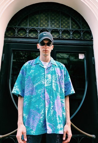 VINTAGE 80S MINT BLUE PURPLE SURF SHIRT