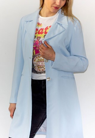 VINTAGE 90'S BLUE LIGHT LONG DUSTER COAT
