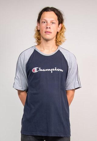 90'S VINTAGE CHAMPION NAVY BLUE & GREY SPORTS T-SHIRT