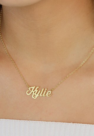 PERSONALISED NAMEPLATE NECKLACE GOLD PLATED SCRIPT NAME