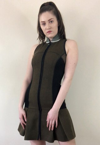 WOMENS VINTAGE FENDI DRESS BROWN BLACK RUFFLE ZIP UP