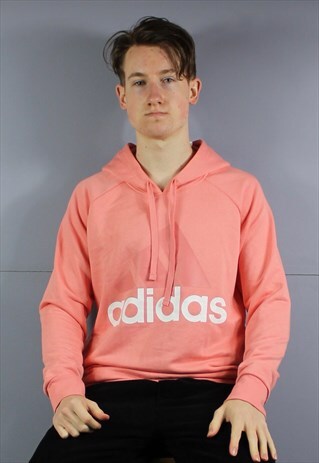 VINTAGE ADIDAS HOODIE IN PINK WITH POCKETS AND PRINTED LOGO.